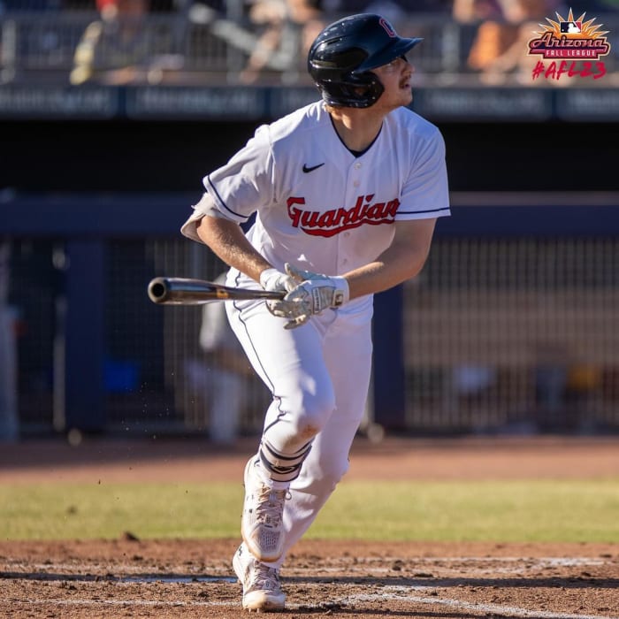 Kyle Manzardo hits a two-run home run in the 2023 Fall League.